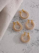 Load image into Gallery viewer, Pearl Sparkly Hoops