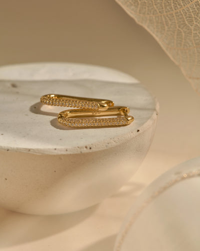 Long Pavé Paperclip Earrings